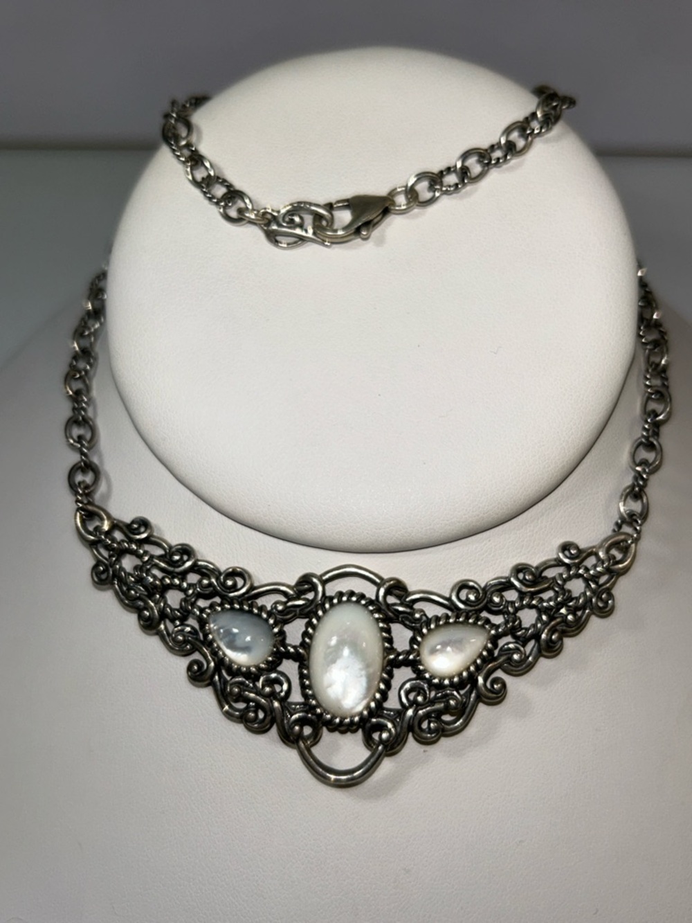 NWOT Carolyn Pollack Sterling Silver Mother Of Pearl 2 Sided Designer Necklace